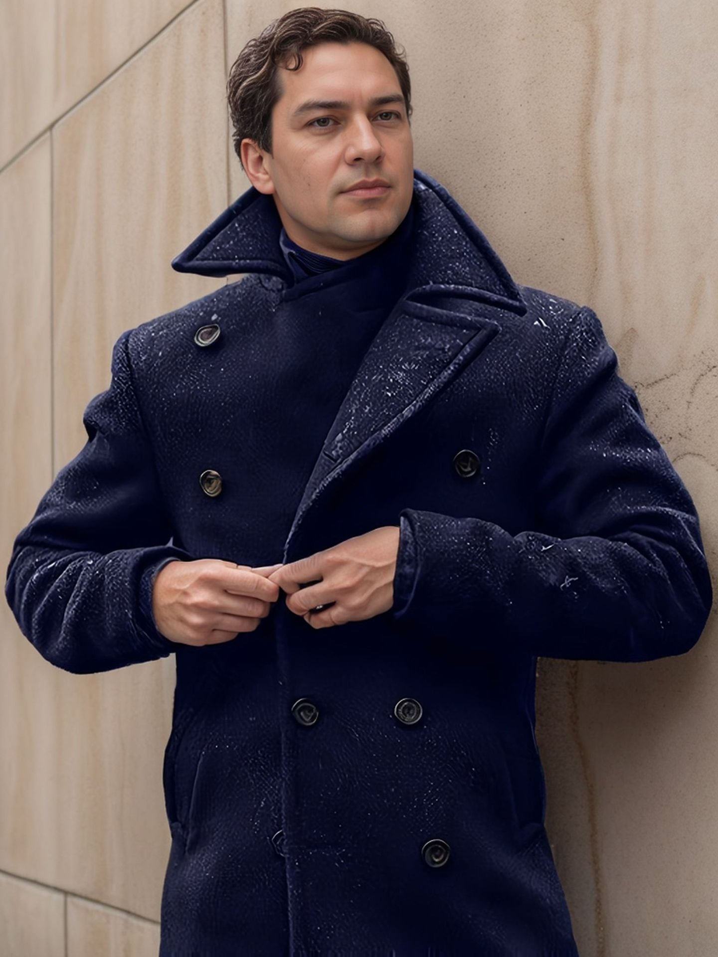 Street-wave Men's Double-Breasted Wool Coat With Structured Texture For Warm Winter Style