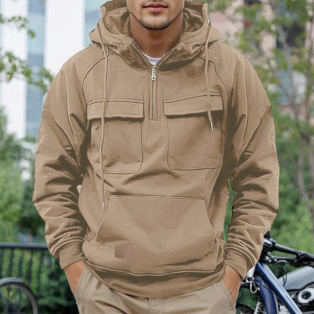 Street-wave Men's Fashionable Hooded Jacket With Practical Pockets Breathable Cotton