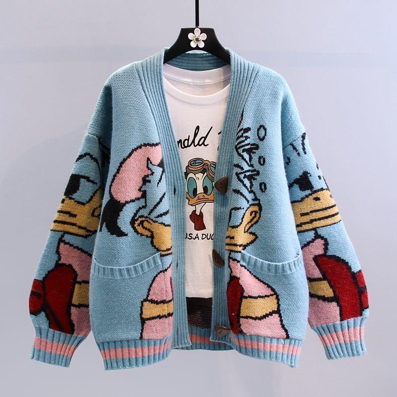 Womens Oversized Knit Cardigan With Playful Duck Motif Streetwave Soft Wool Blend Cozy For Women