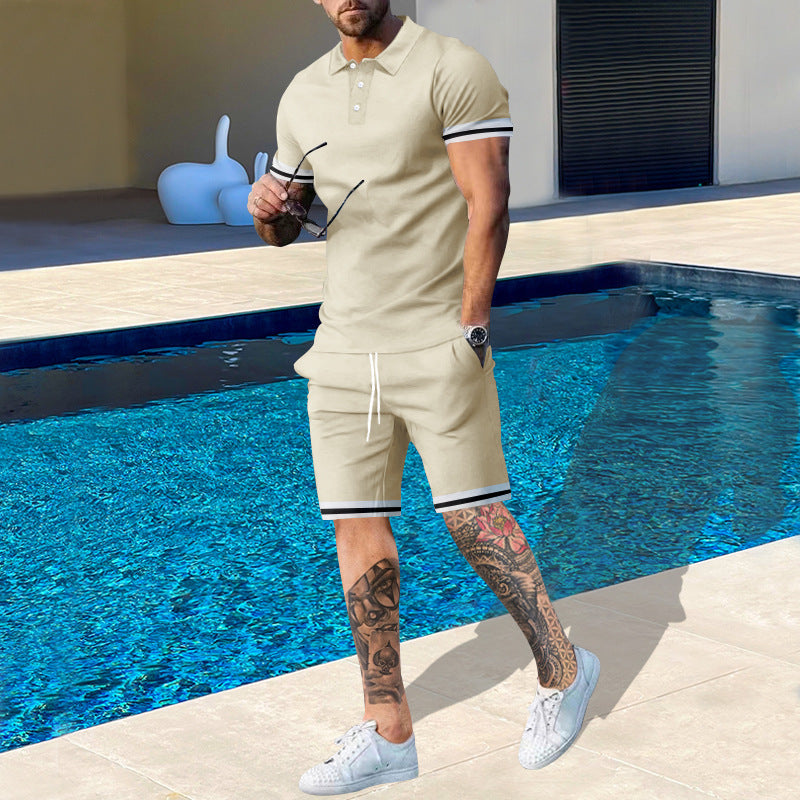 Street Wave Men's Polo Shirt And Shorts Set With Sporty Accents For Summer Comfort