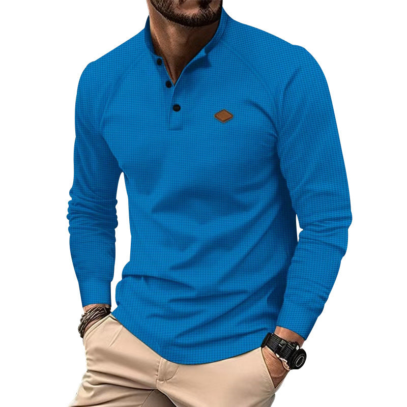 Street-wave Mens Long Sleeve Henley Shirt With Textured Surface And Button Details Breathable Comfort