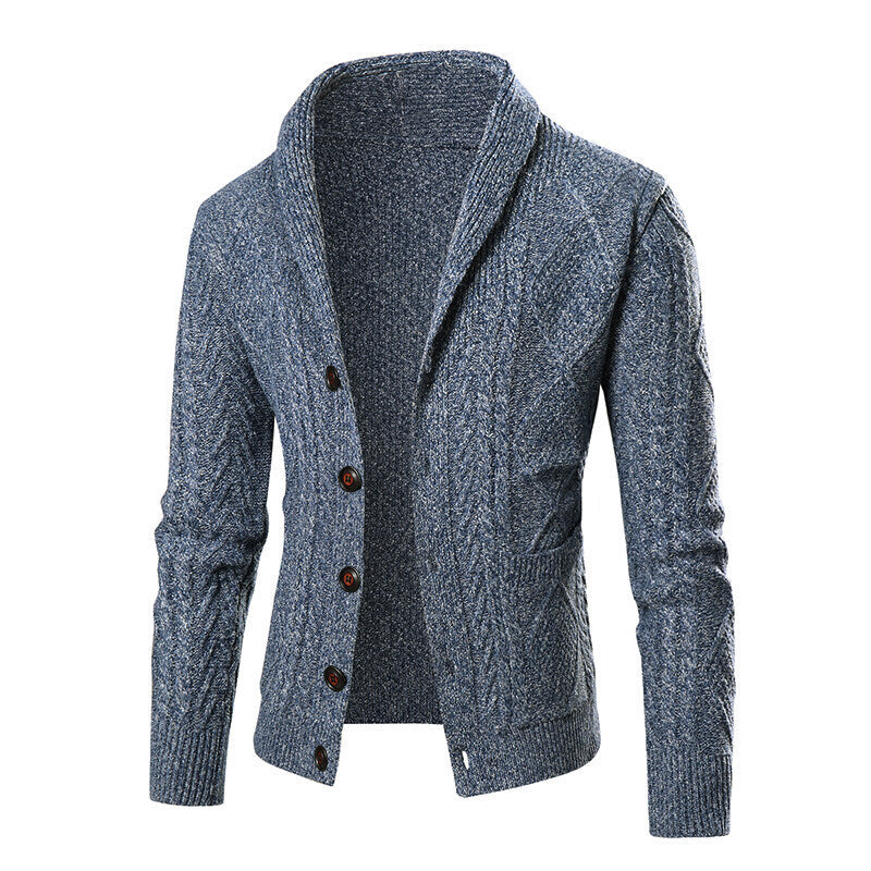 Street-wave Men's Cable Knit Cardigan With Modern Pattern And Practical Pockets For Warm Comfort