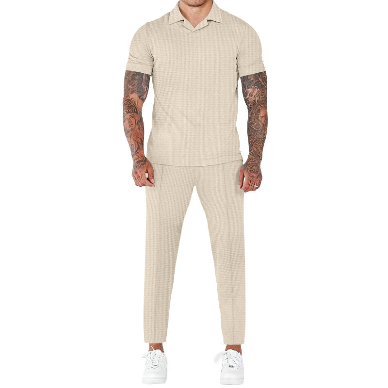 Street-wave Men's Short Sleeve Shirt and Pants Set - Elegant Structured Design with Comfort Fit
