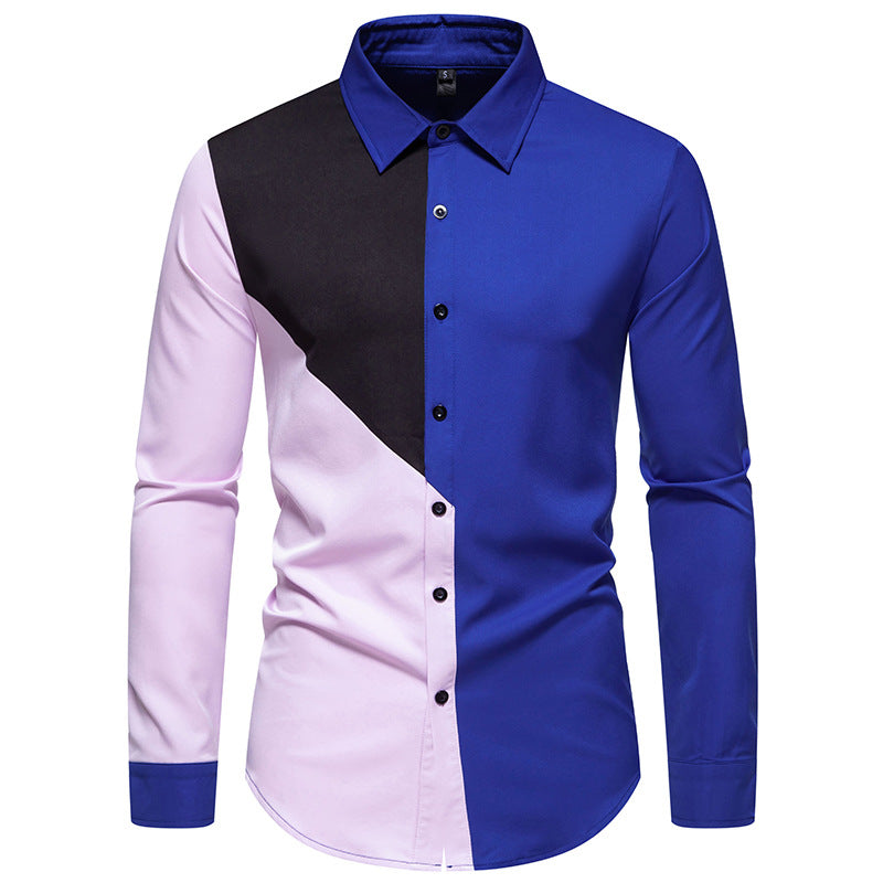 Street-wave Men's Geometric Color Block Shirt Premium Cotton Blend Comfortable Fit For Fashion Forward Men