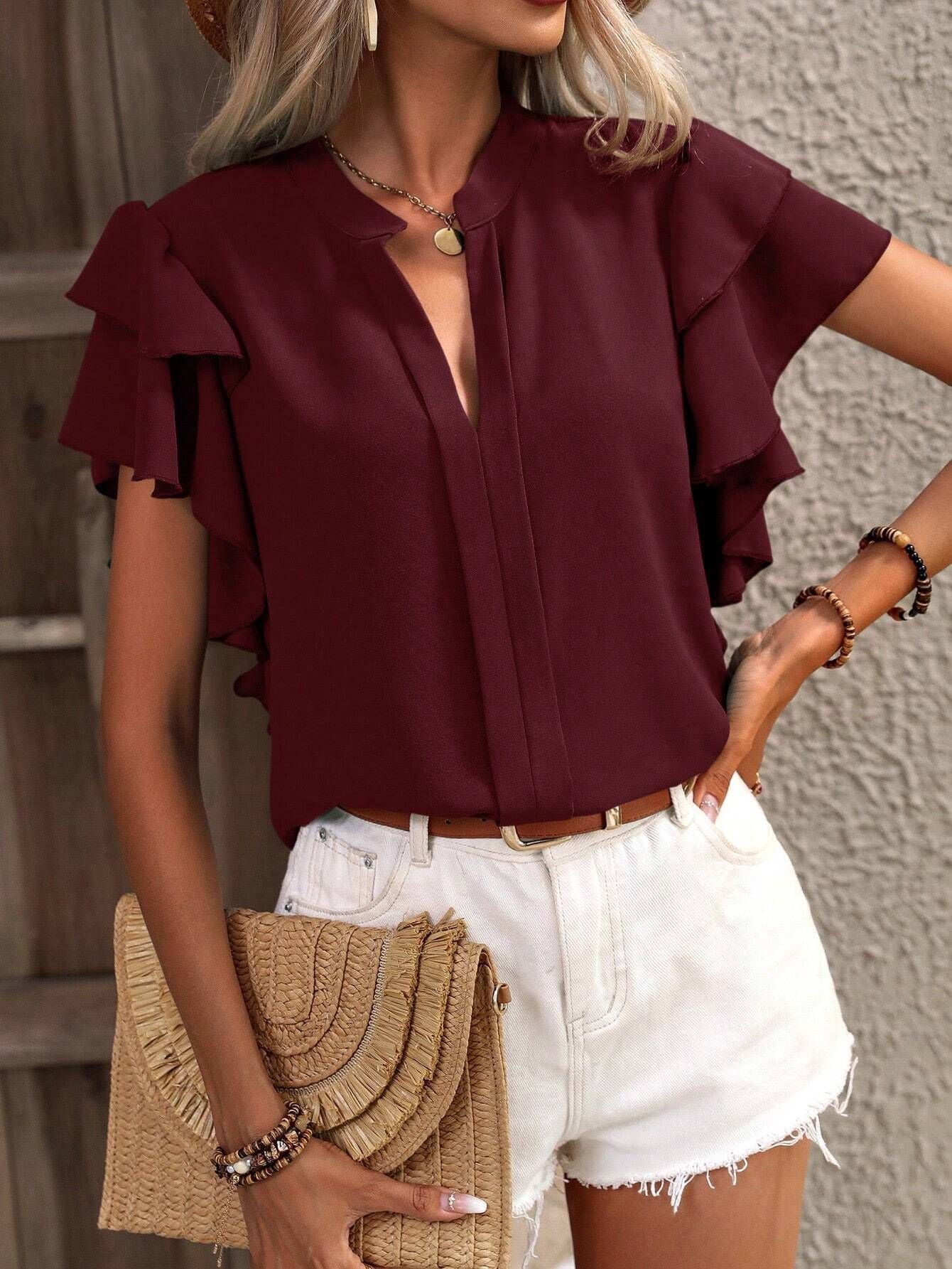 Elegant Women's Blouse With Voluminous Ruffles By Street-wave Chic Versatile Top For Work And Casual