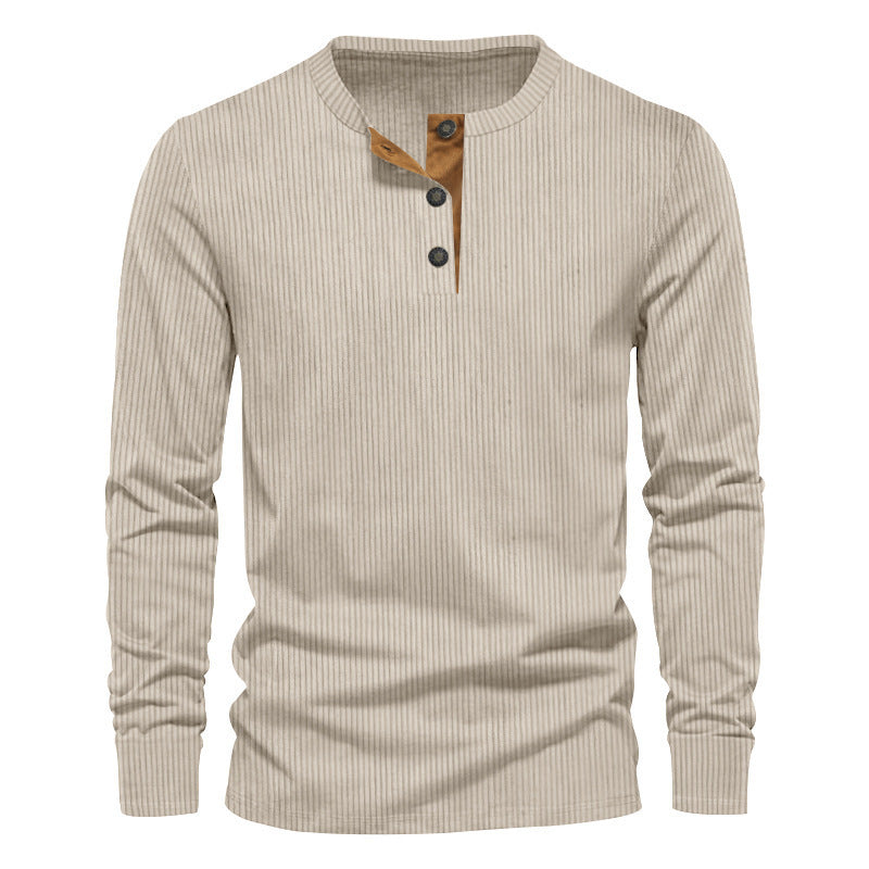Street Wave Mens Ribbed Long Sleeve Shirt With Button Placket For Everyday Comfort
