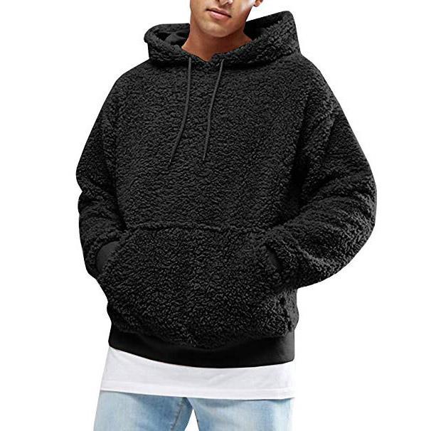 Street Wave Mens Teddy Fleece Hoodie With Kangaroo Pockets And Adjustable Drawstring For Cozy Casual Wear