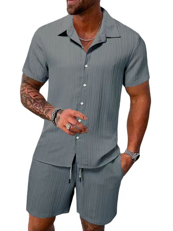 Street-Wave Mens Casual Cotton-Blend Shirt And Shorts Set Relaxed Fit Summer