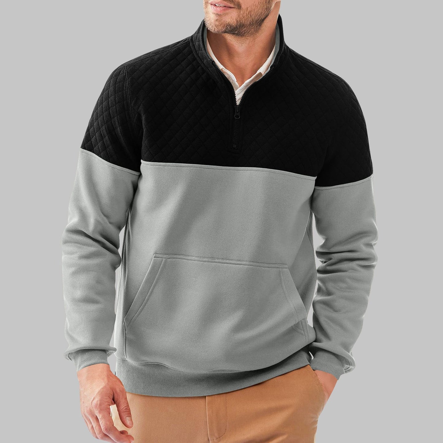Street Wave Mens Fleece Pullover Quilted High Collar