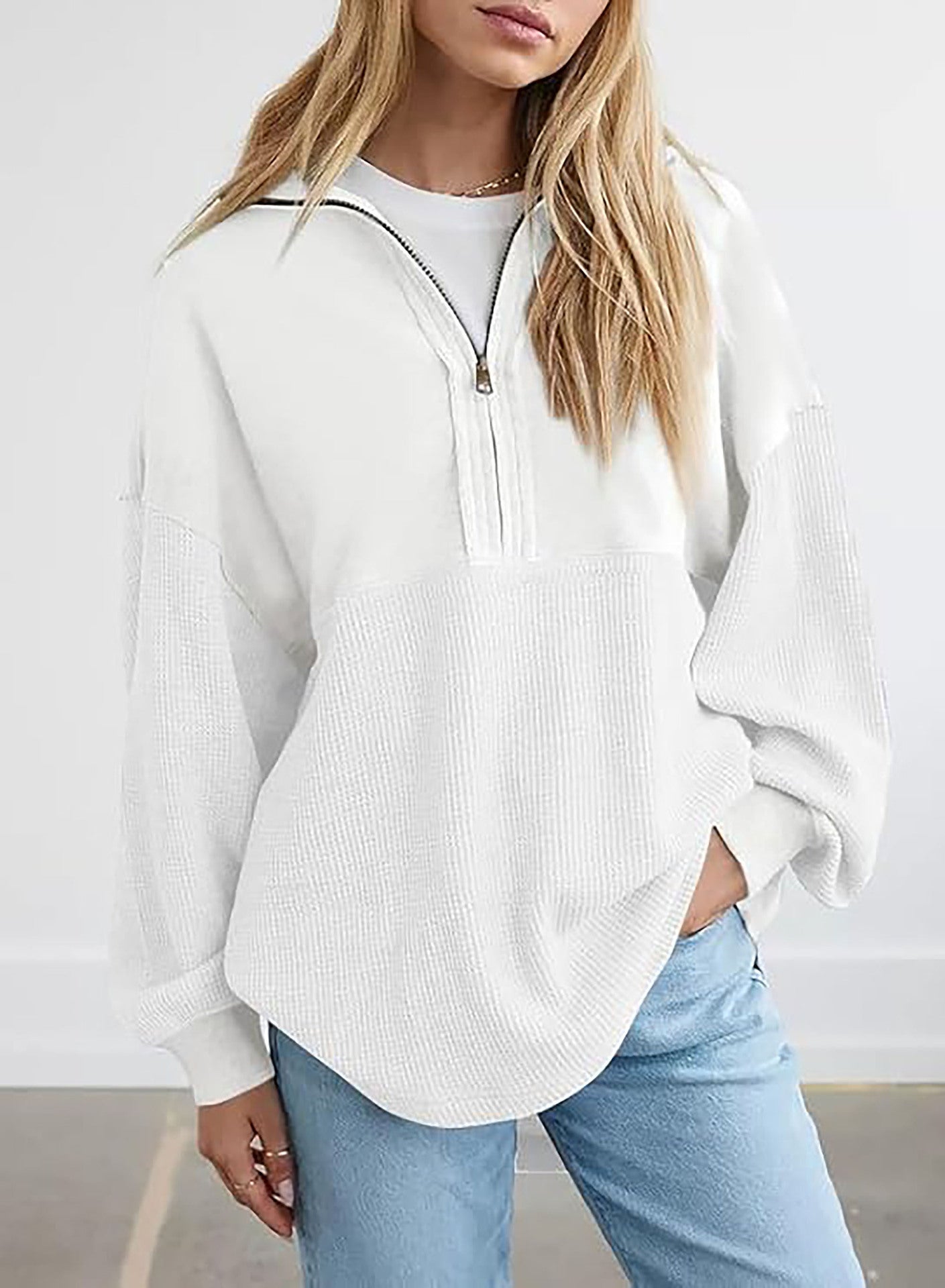 Street Wave Women's Textured Knit Half Zip Hoodie With Cozy Relaxed Fit For Casual Everyday Wear