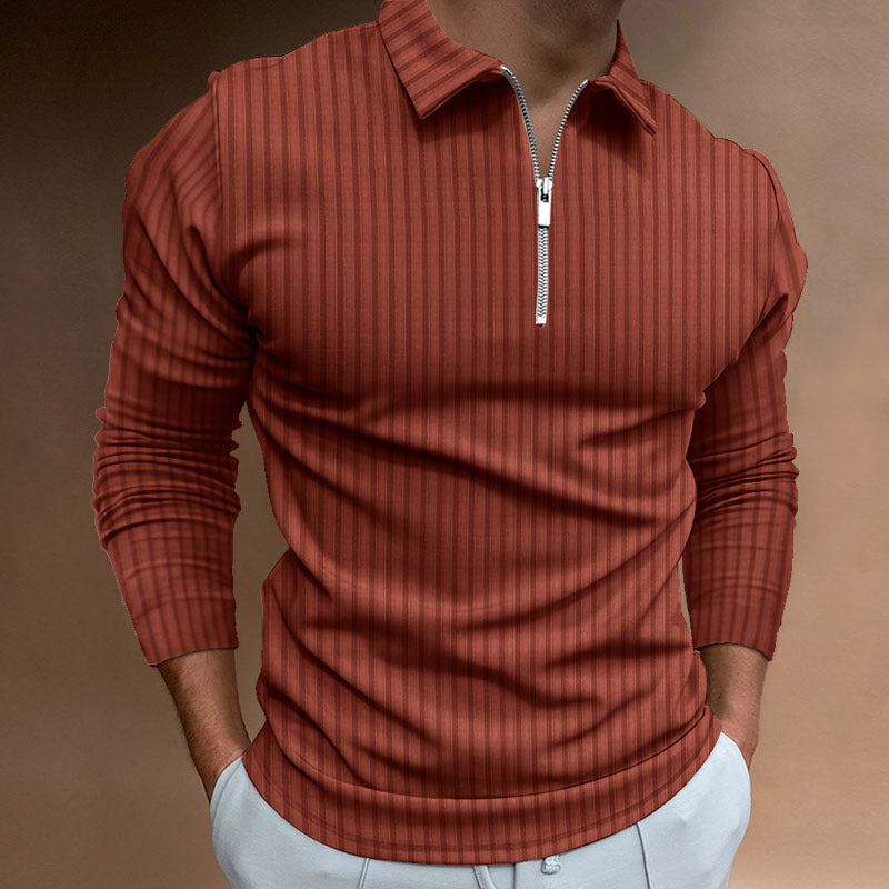 Streetwave Mens Zip Polo Shirt With Stripes Modern Comfortable Polo For Fashion Forward Men
