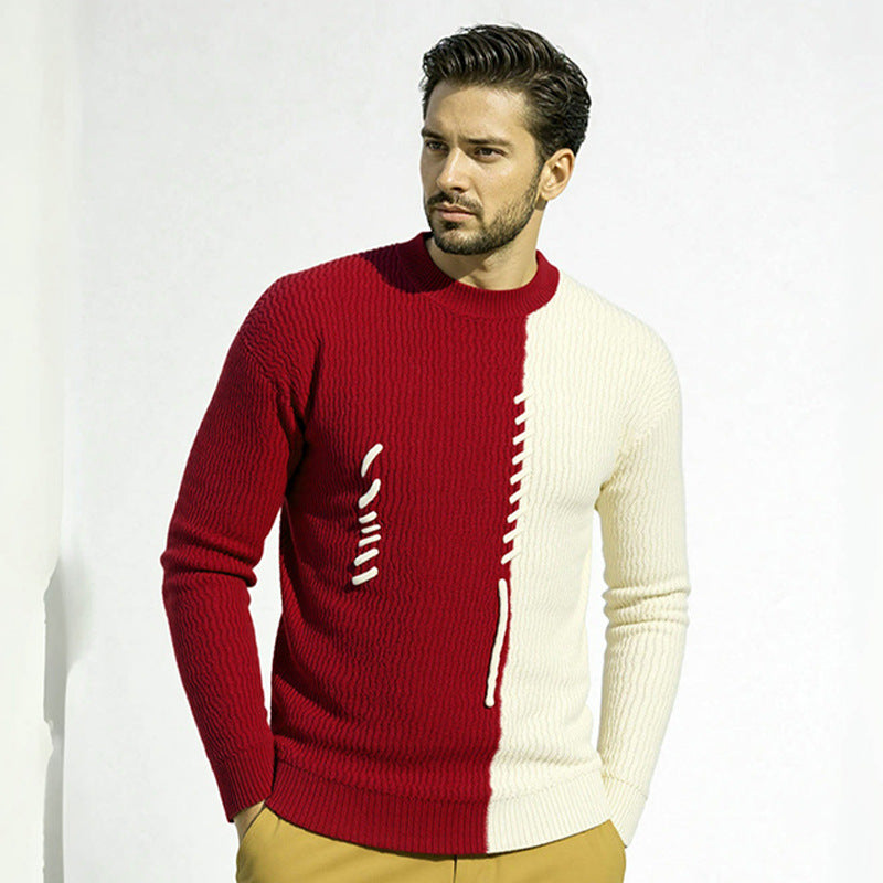 Street-Wave Men's Knit Sweater With Modern Texture And Contrast Pattern Premium Fit