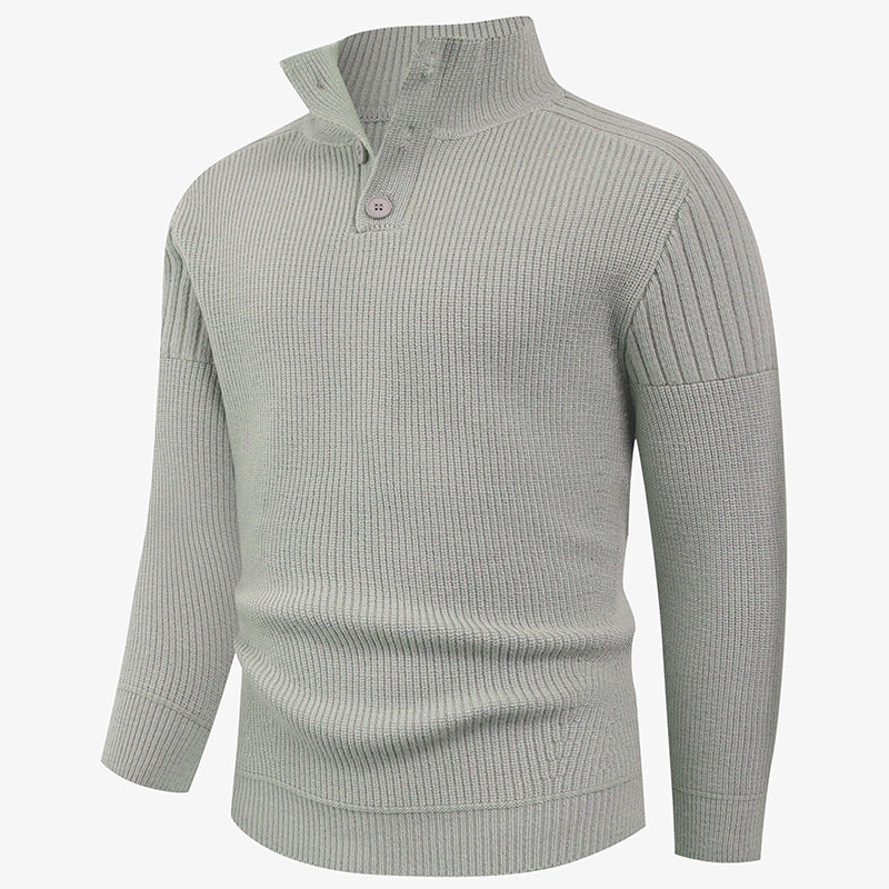 Street-wave Men's Knit Pullover With High Collar And Button Details For Everyday Comfort