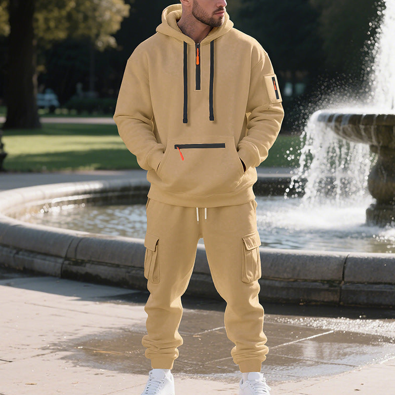 Street-Wave Mens Sport Hoodie And Cargo Pants Set Breathable Comfort For Training And Streetwear