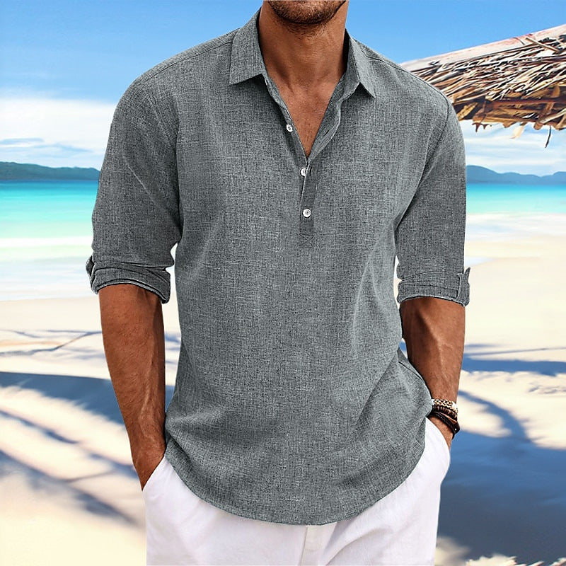 Street-Wave Mens Textured Long Sleeve Henley Shirt For Casual Comfort And Everyday Style