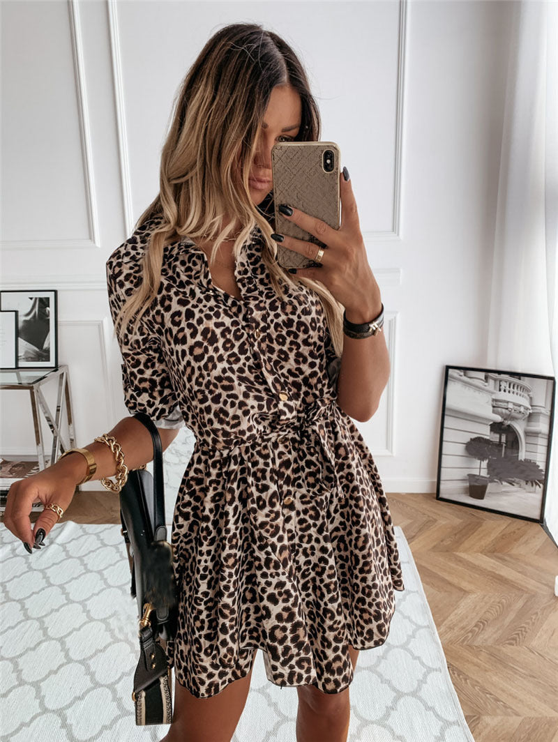 Street-Wave Womens Geometric Print Shirt Dress With Cinched Waist Knot For Chic Modern Women