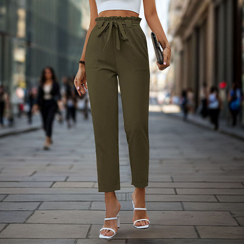 Street-Wave Women's Elegant Chino Pants With High Waist Drawstring Belt - Chic, Comfortable Officewear For Modern Women