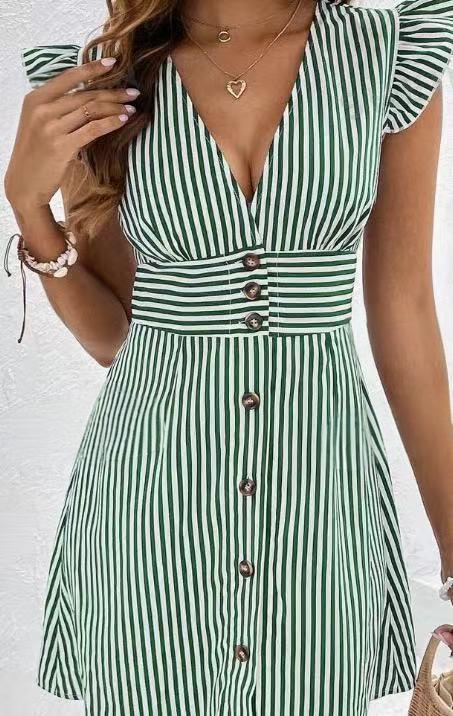 Street Wave Womens Striped Lightweight A Line Dress With V Neck