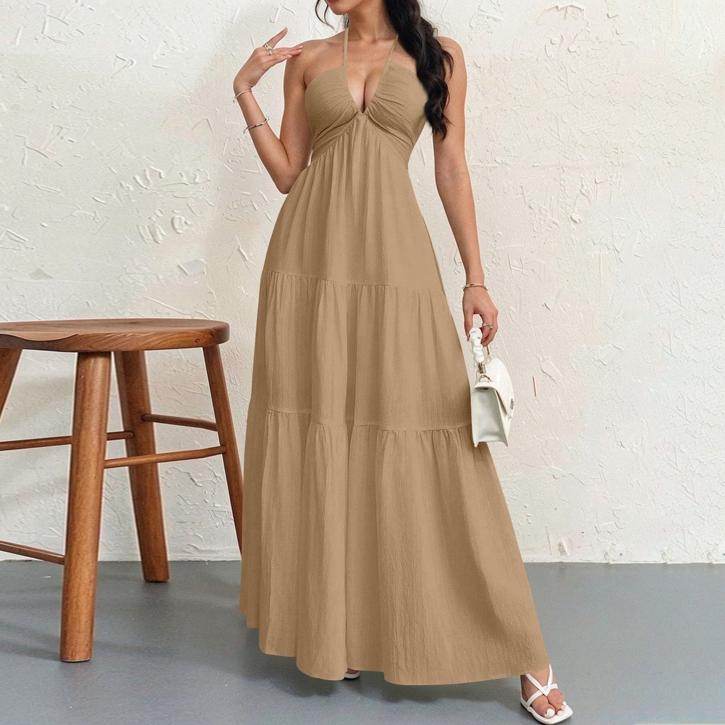 Streetwave Womens Maxi Dress Flowing Silhouette With Deep V Neck For Women Elegant Summer Look
