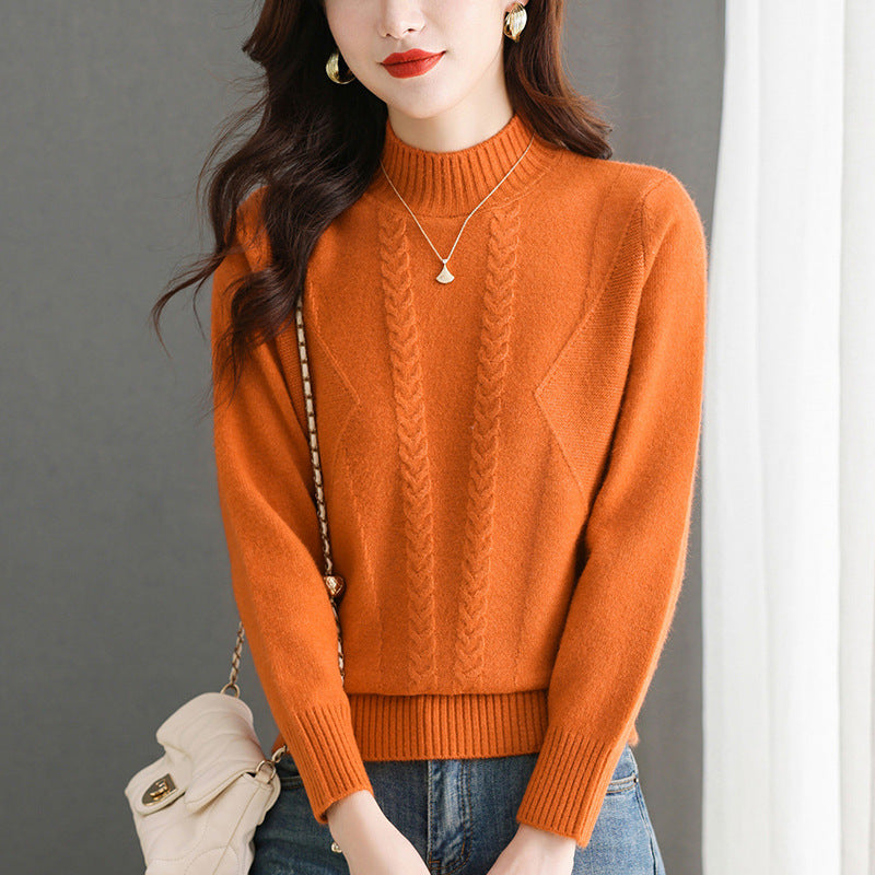 Street-Wave Women's Cable Knit Sweater With High Collar, Cozy Elegant Warmth And Chic