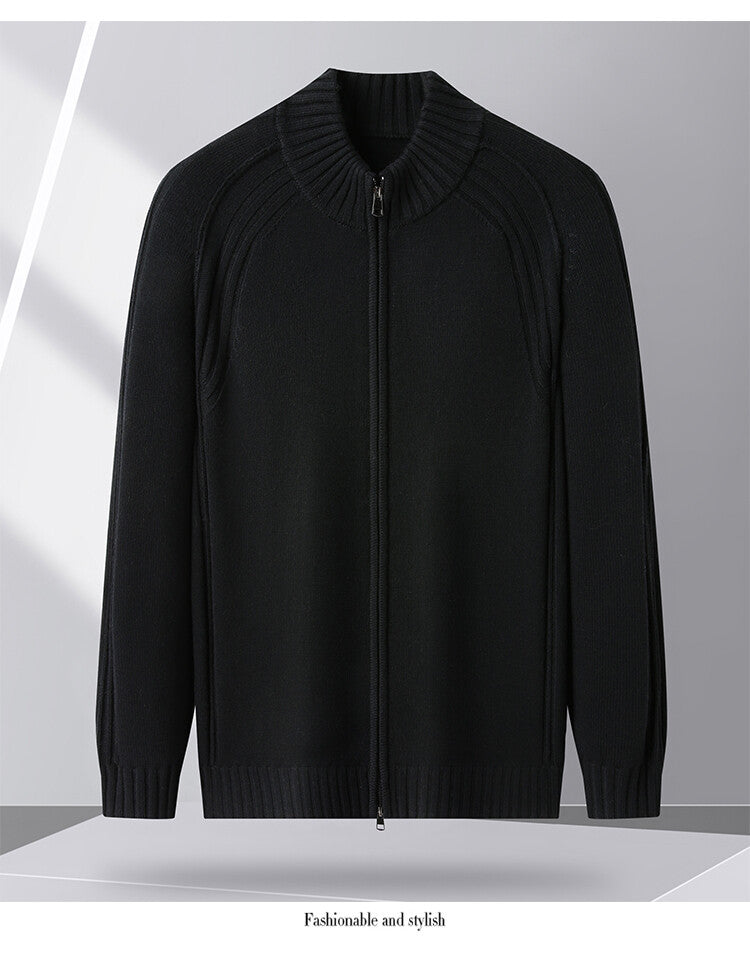 Street-wave Men's Zip-Up Cardigan With High Collar For Everyday Wear, Premium Soft Knit, All-Season Style
