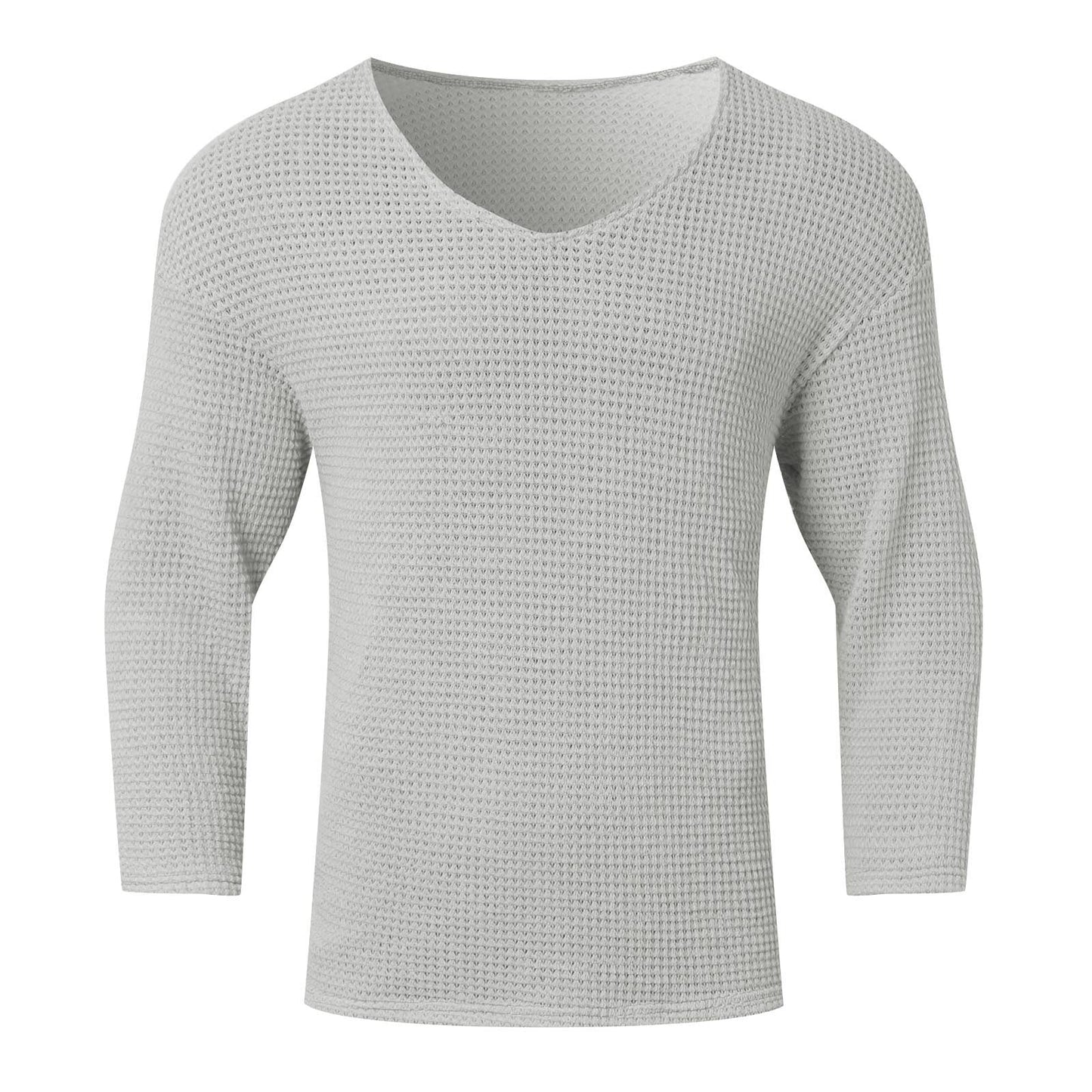 Streetwave Mens Waffle Knit V Neck Long Sleeve Shirt Breathable Comfort Everyday Casual