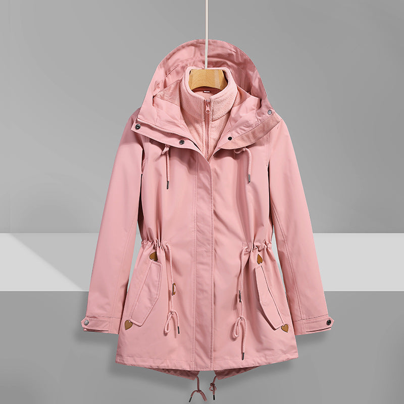 Street-Wave Waterproof Transitional Jacket for Women with Adjustable Hood and Practical Pockets