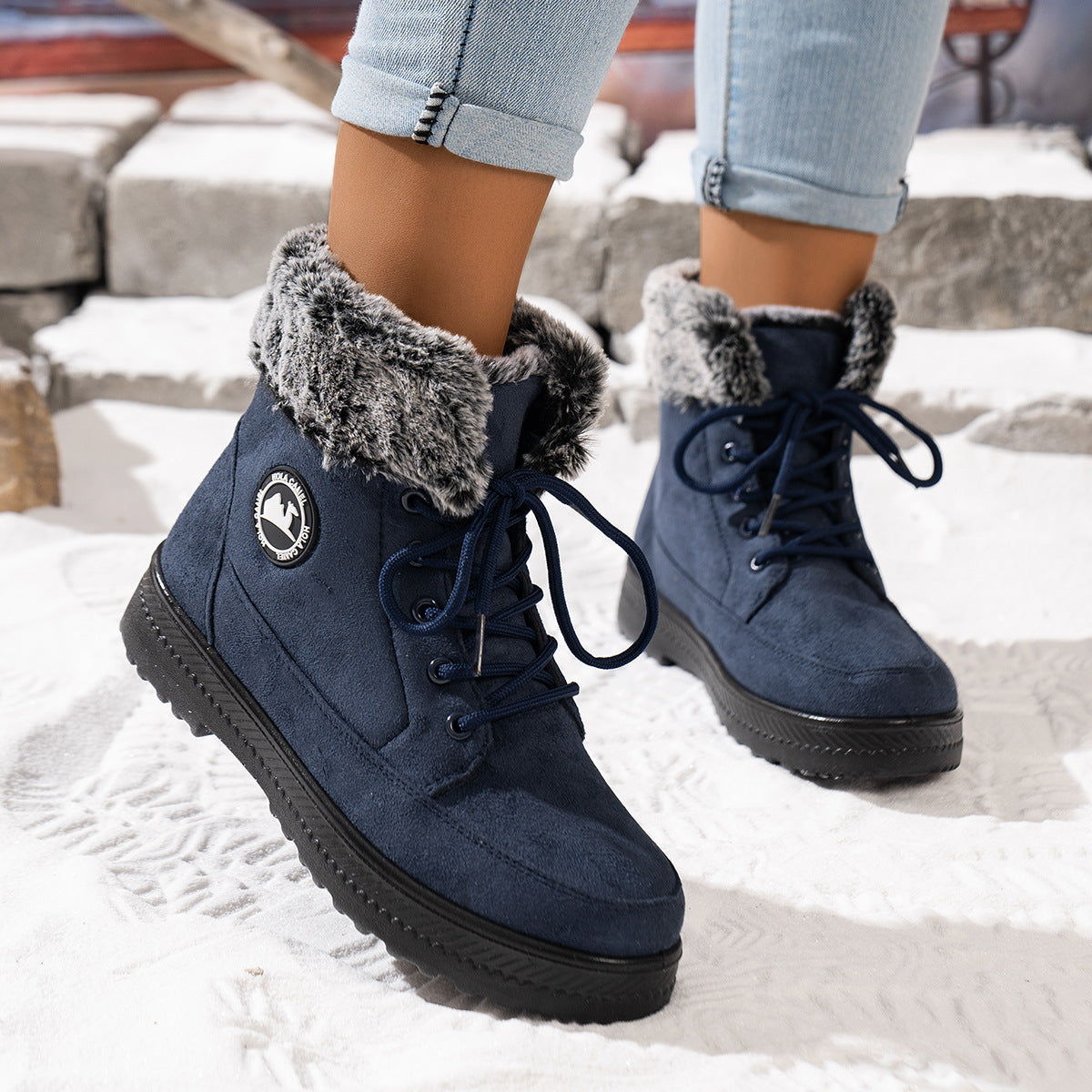 Street-wave Women's Fur Lined Winter Boots With Warm Plush Lining For Cozy Cold Weather