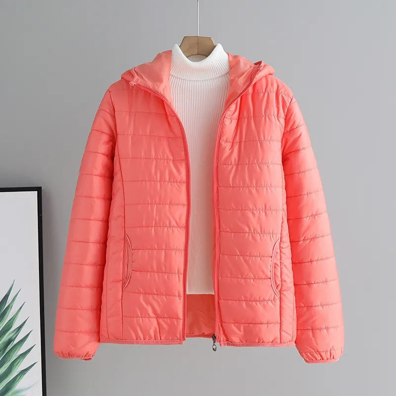 Womens Puffer Jacket Street Wave Hooded With Practical Pockets Warmth For Transitional Weather