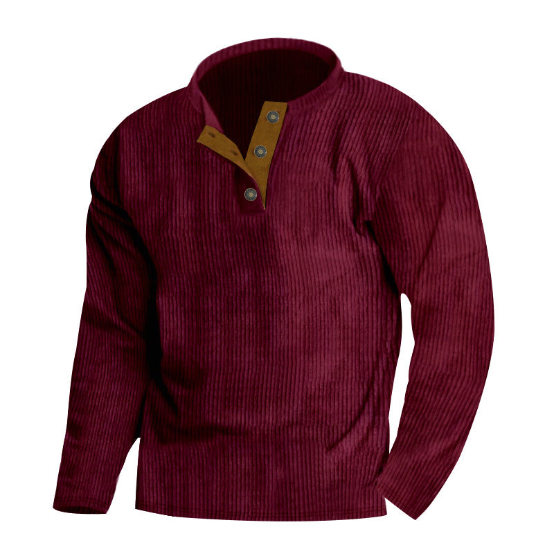 Street-wave Men's Casual Henley Sweater With Placket And Ribbed Texture Knit Pullover