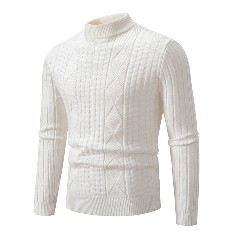 Street Wave Mens Chunky Knit Sweater With Modern Cable Pattern And High Collar Breathable Wool