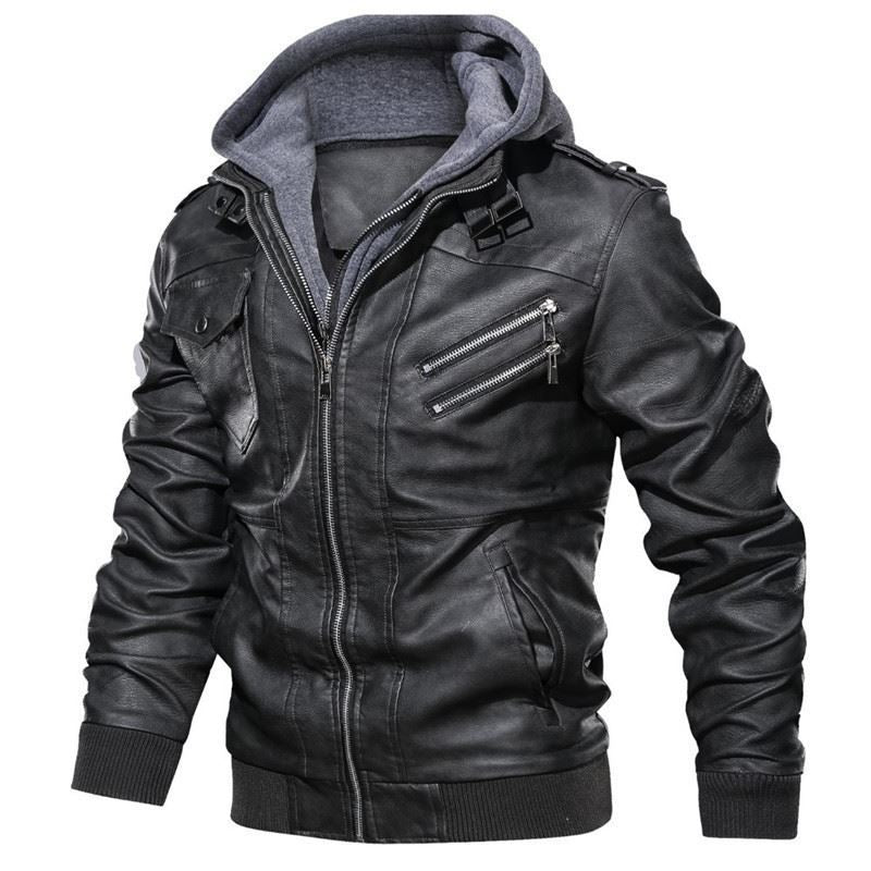 Street-wave Men's Fluffy Faux Leather Jacket With Hoodie For Warm Comfort, Trendy Urban Style Gear