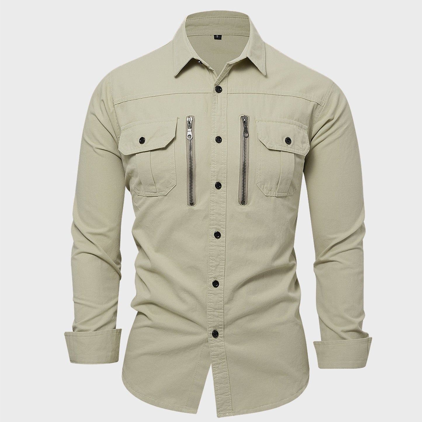 Streetwave Mens Cotton Shirt With Zipper Chest Pockets For Everyday Wear Premium Breathable Durable Long Sleeve