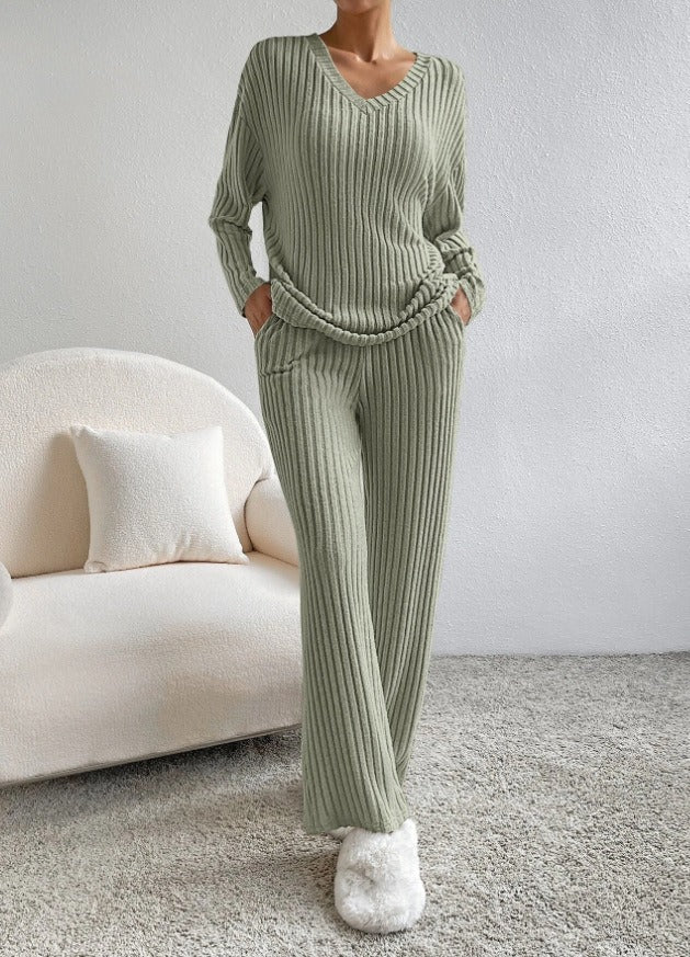 Women's Ribbed Knit Jumpsuit V Neck Pockets Streetwave Ultra Cozy Loungewear For Women