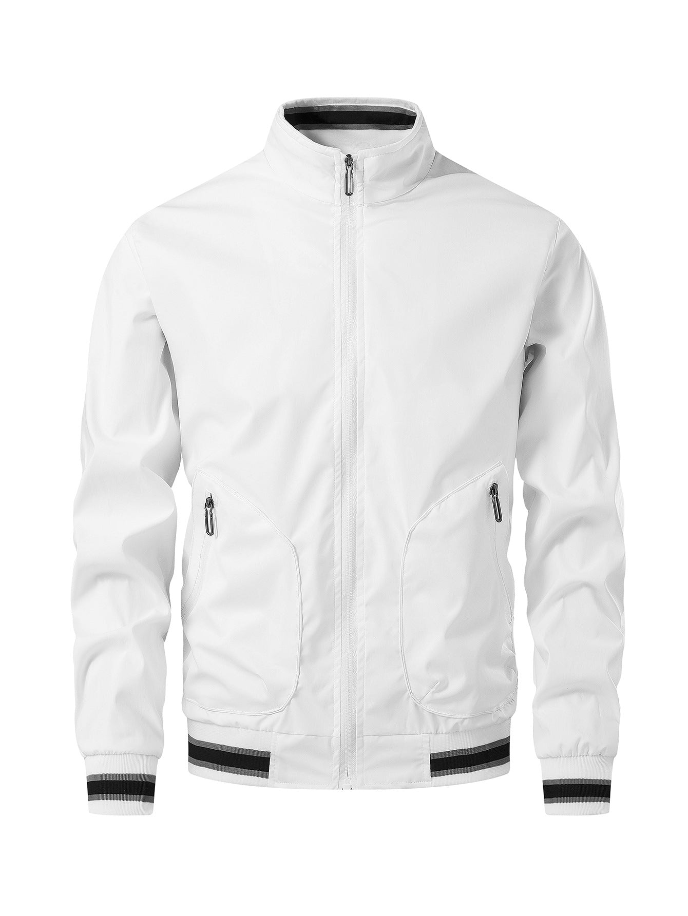 Street Wave Men's Sporty Transitional Jacket With High Collar And Zip Pockets Versatile Everyday Outerwear