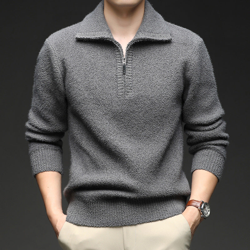 Street-wave Men's High Collar Zip Pullover Cozy Warm Everyday Winter Sweater For Men Outdoor Style