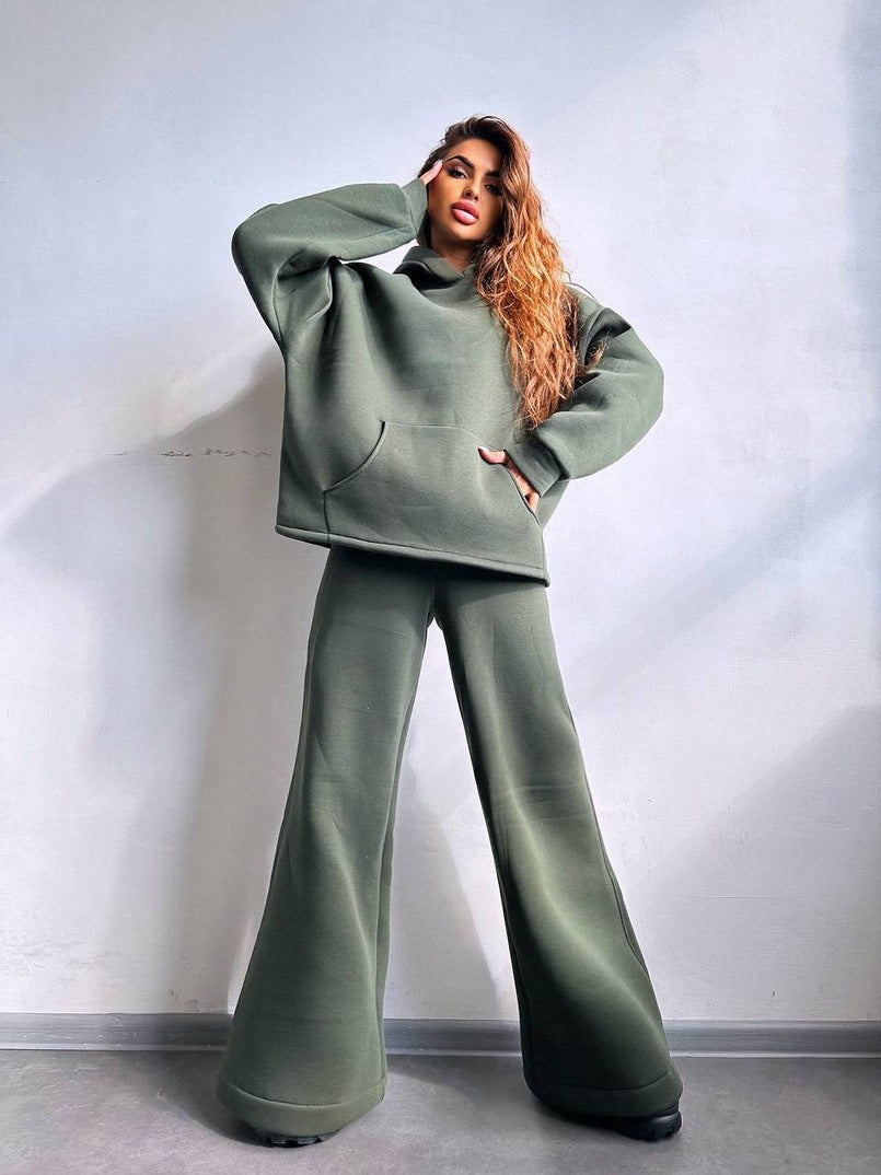 Street-wave Women's Oversized Hoodie And Wide Lounge Pants Set Cozy Comfort Effortless Streetwear