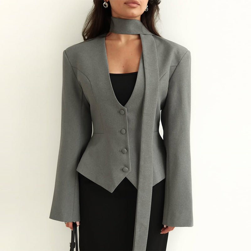 Streetwave Women Tailored Blazer Top With Slim Collar For Elegant Office And Evening Wear