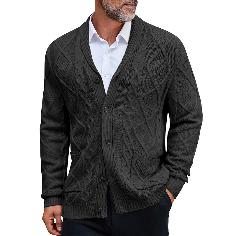Mens Cable Knit Cardigan Street Wave With Elegant Cable Pattern And Practical Pockets For Style Conscious Men