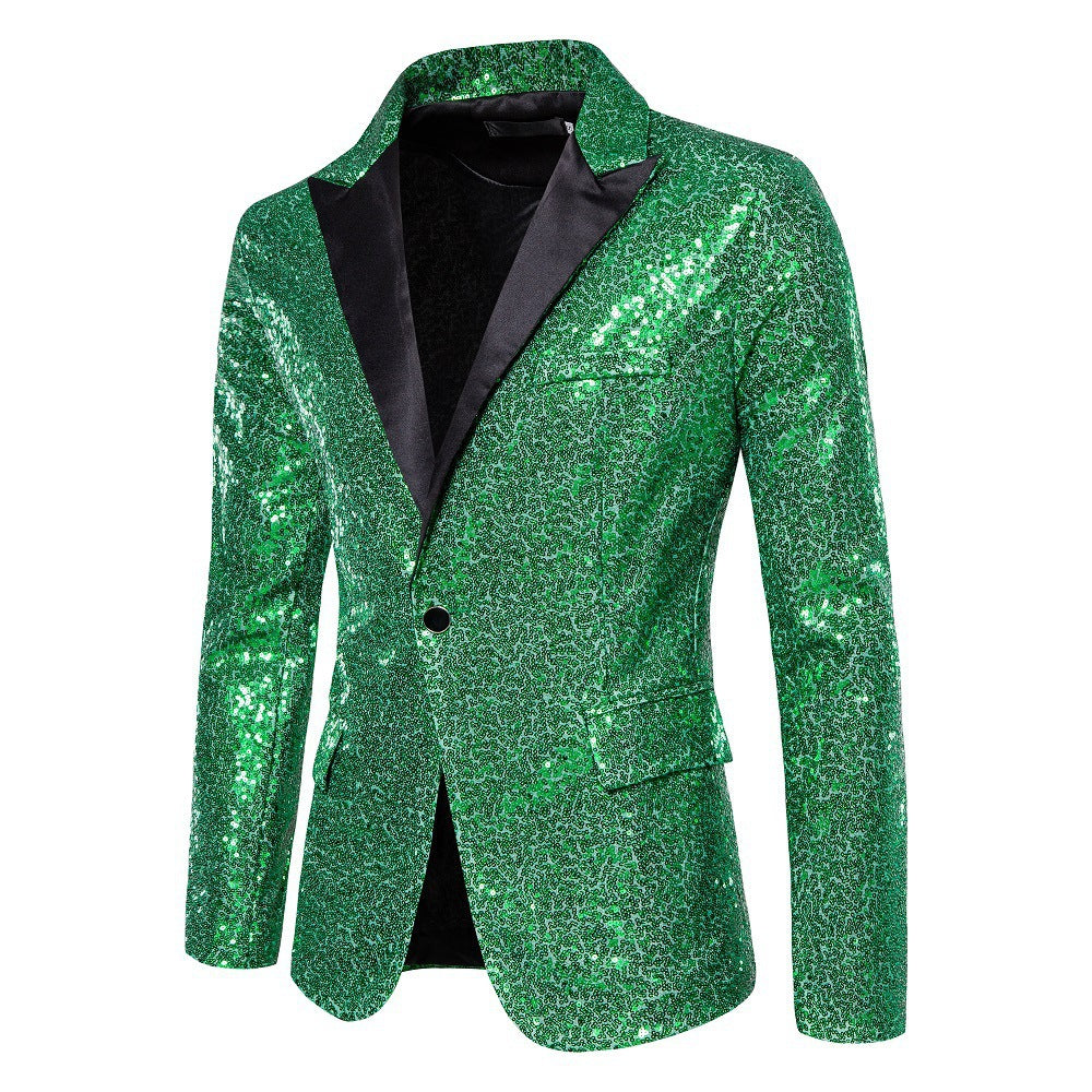 Street Wave Mens Shimmering Sequin Blazer With Satin Lapels For Parties Weddings