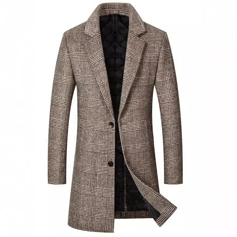 Street-wave Men's Elegant Classic Plaid Coat With Double Button Closure For Smart Professionals