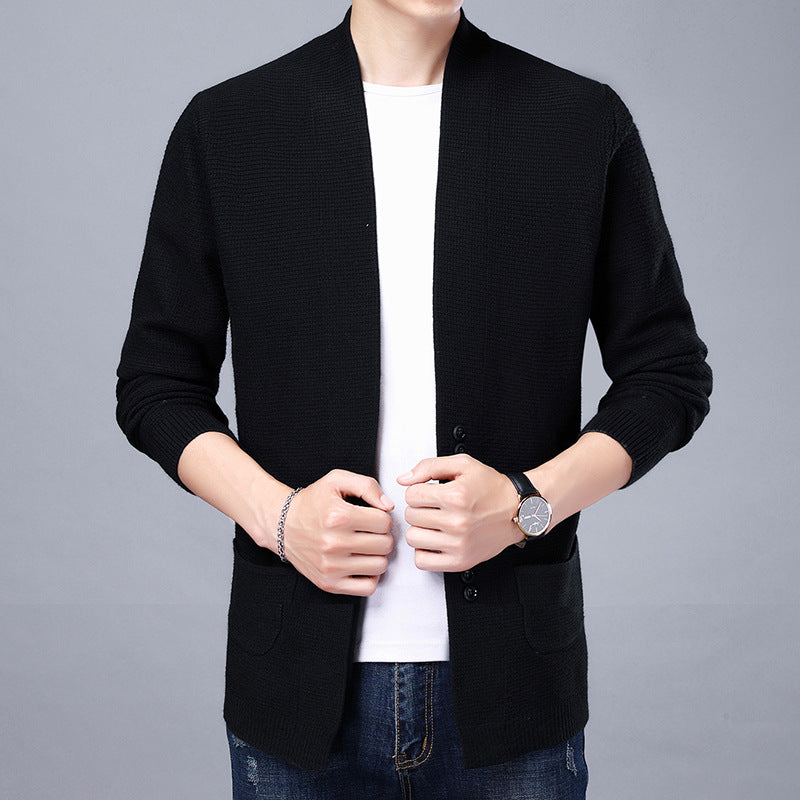 Streetwave Mens Knit Cardigan With Relaxed Shawl Collar And Patch Pockets Premium Cotton Blend For Casual Everyday Wear
