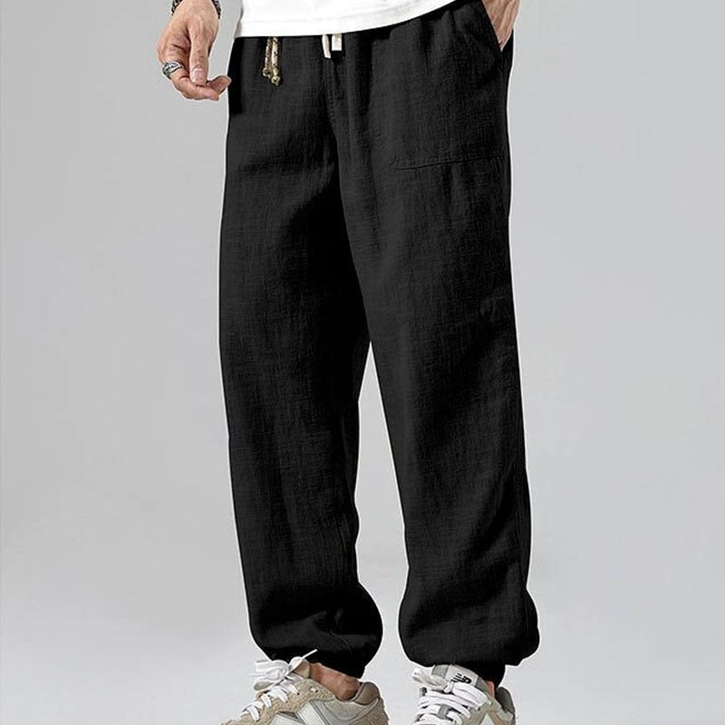 Men's Linen Blend Jogger Pants Relaxed Fit Elastic Waist Lightweight Breathable Casual Lounge Wear