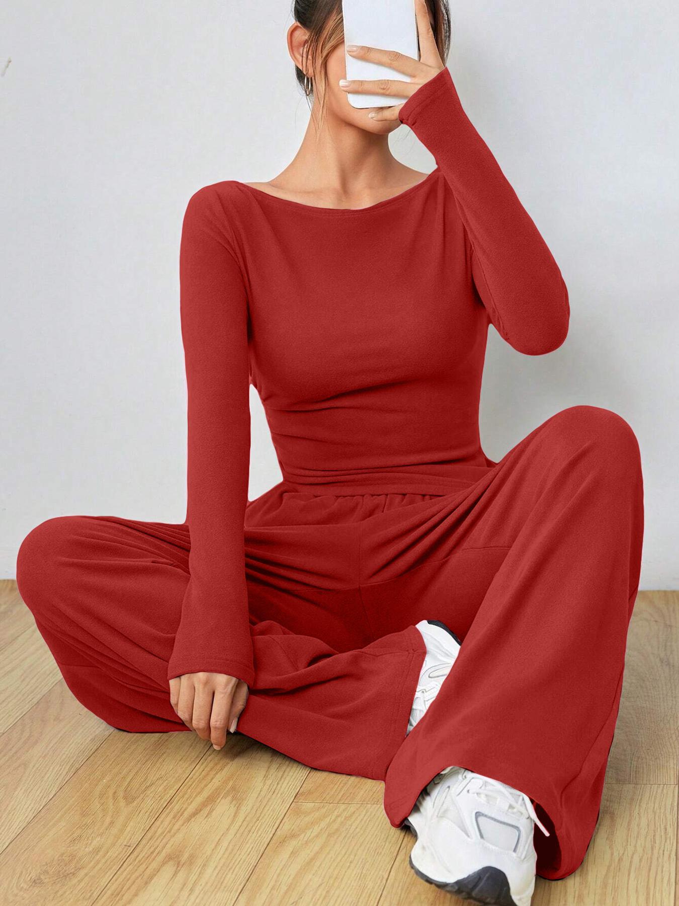 Streetwave Olive Green Women Lounge Set Ultra Cozy Long Sleeve Top Wide Leg Pants For Stylish Comfort