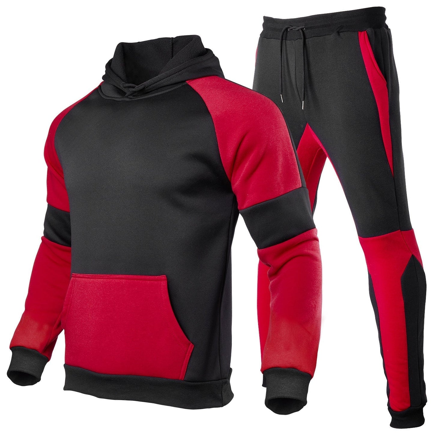 Street-Wave Mens Two Piece Hoodie And Jogger Set In Cotton Blend With Contrast Stitching Relaxed Fit