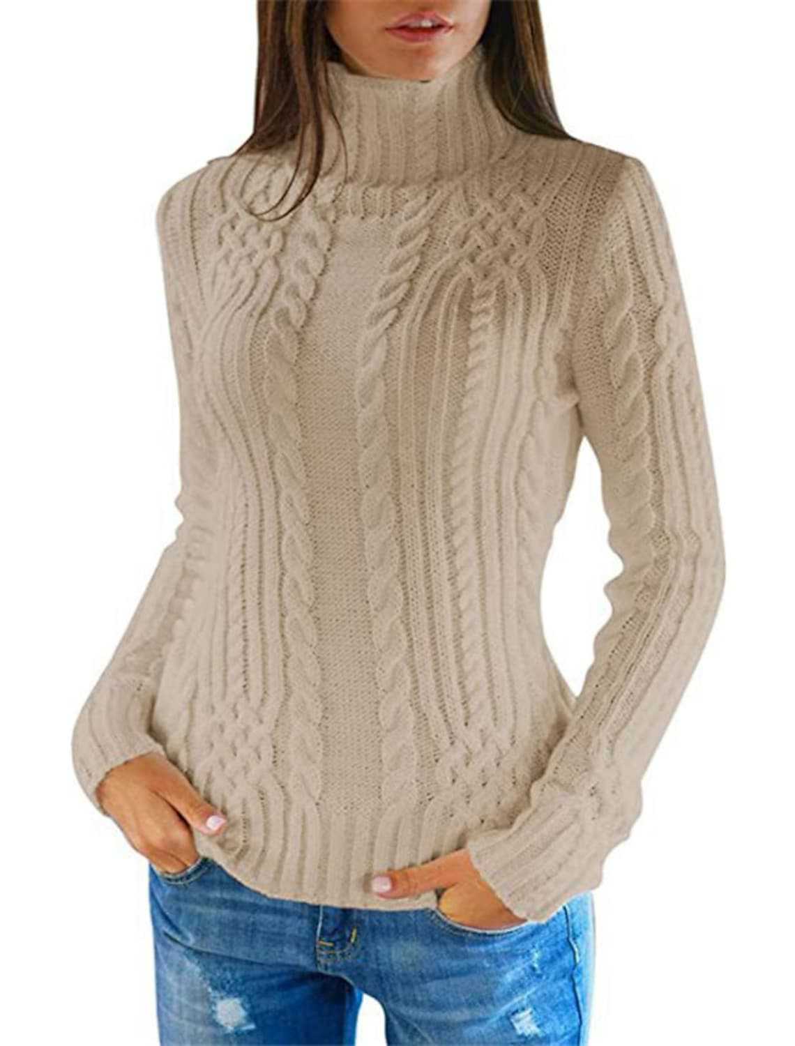 Streetwave Womens Cable Knit Turtleneck Sweater With Cozy Fit And Timeless Style