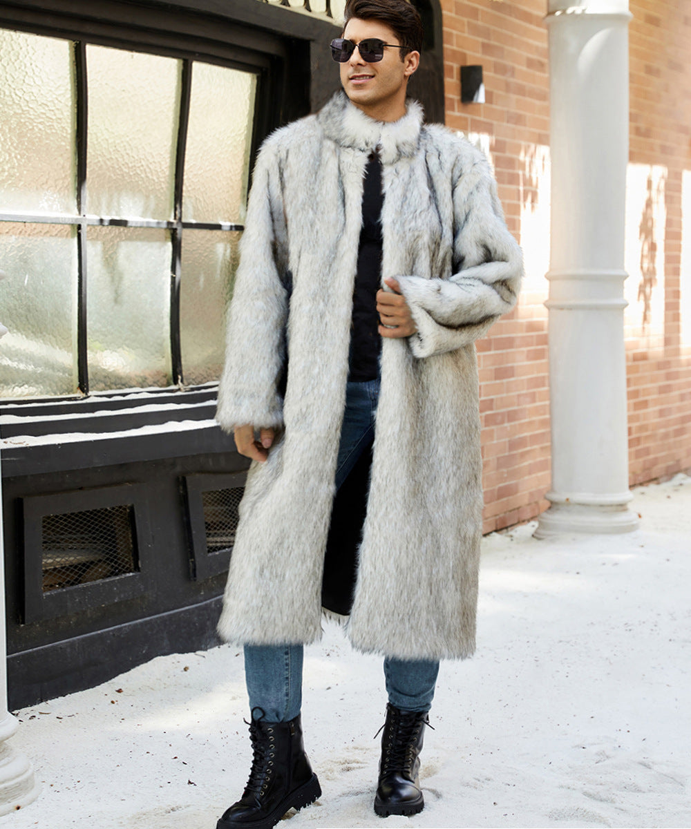 Street-wave Men's Faux Fur Long Coat - Elegant Cozy Winter Warmth for Modern Gentlemen