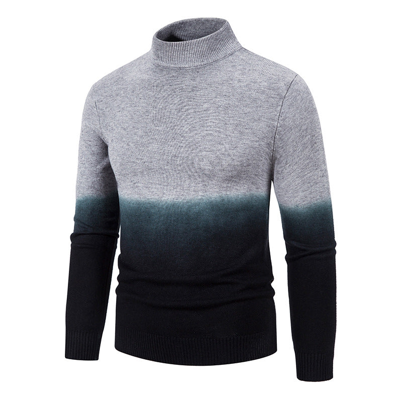 Streetwave Men Gradient Turtleneck Sweater With Color Block Knit For Everyday Style