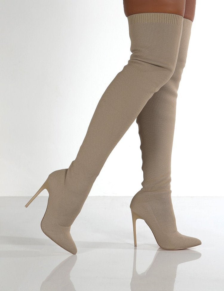 Overknee Boots Street Wave With Elegant Heel And Premium Knit Texture For Fashion Forward Women