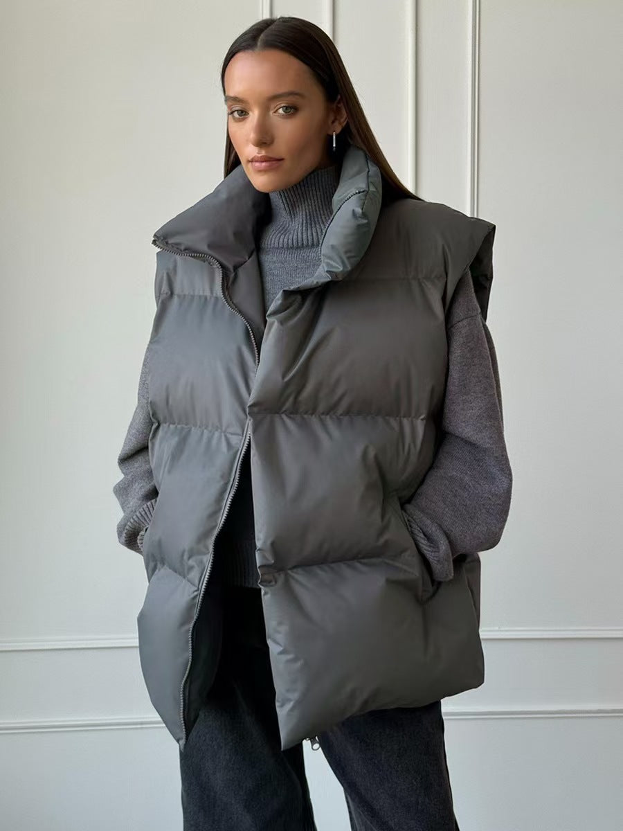 Street-Wave Womens Puffer Vest With High Collar And Handy Pockets For Cozy Winter Weather